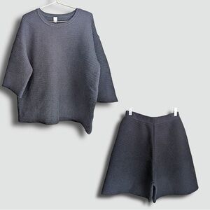 Luxe by Priv Collection Ribbed Knit Nautical Lounge Set in Black